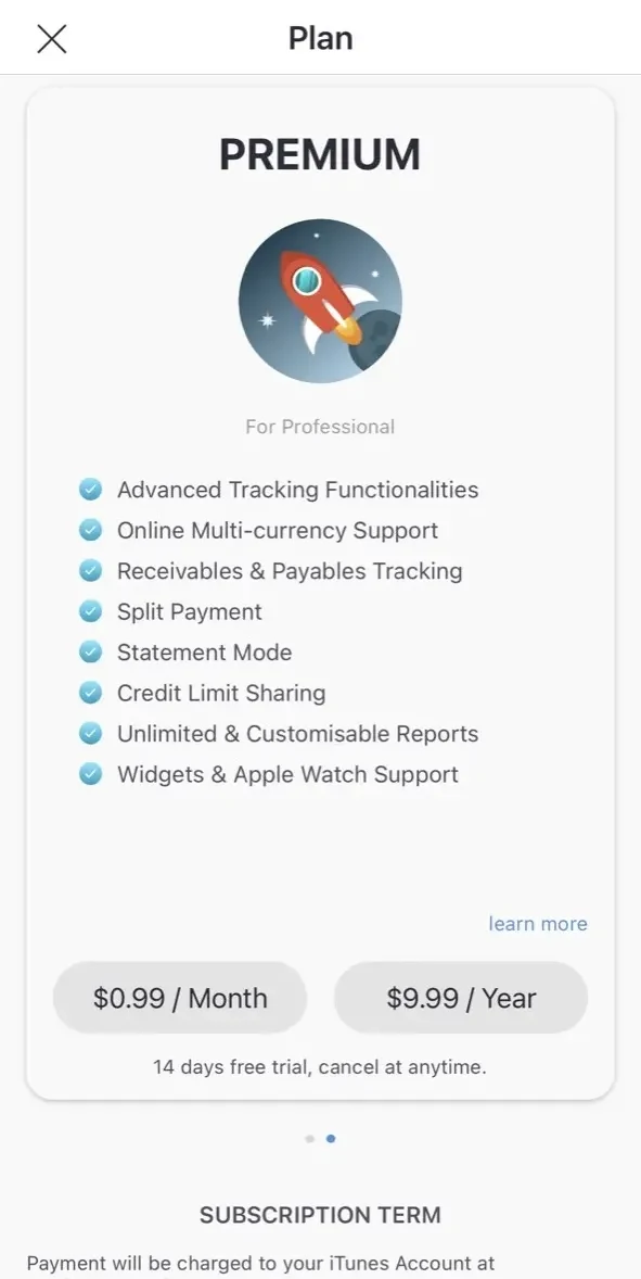Moze 3.0 paywall screen