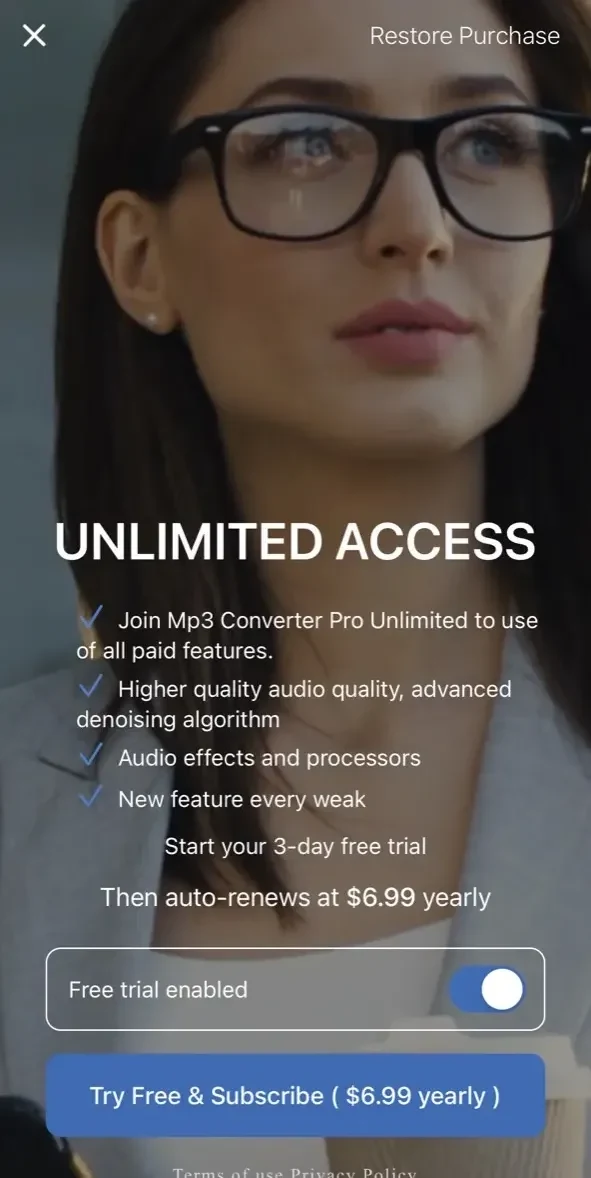 MP3 Converter paywall screen