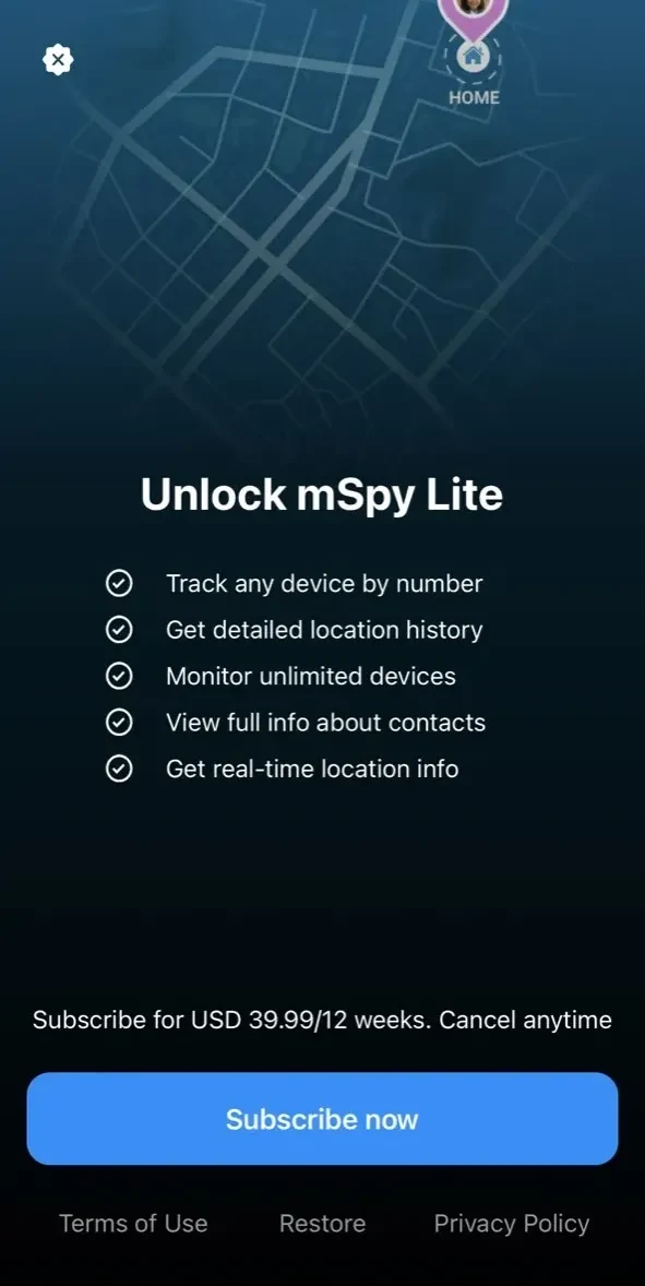 mSpy paywall screen