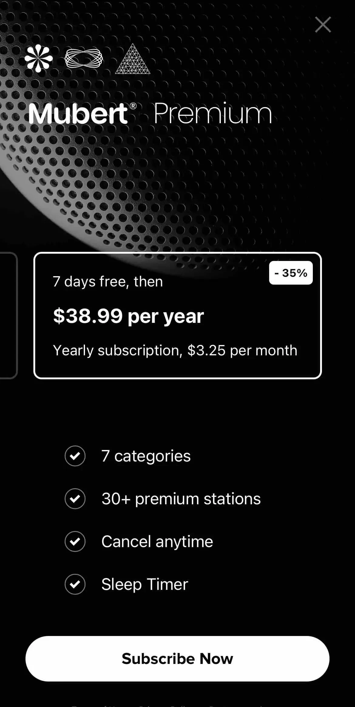 Mubert paywall screen