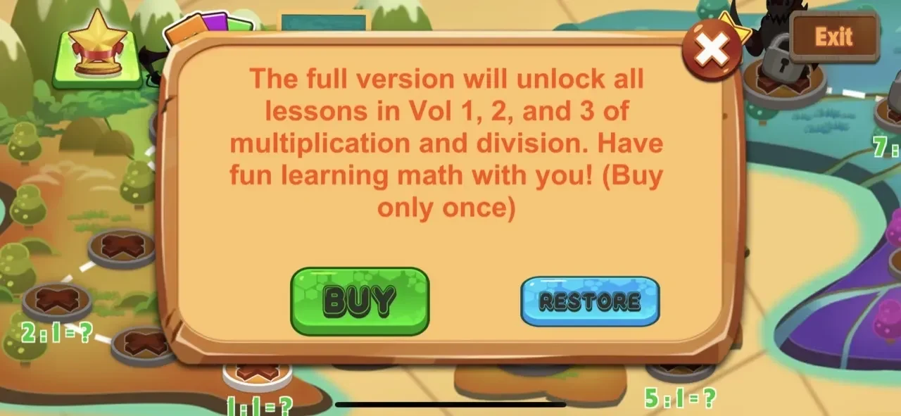 Multiplication Division Math paywall screen