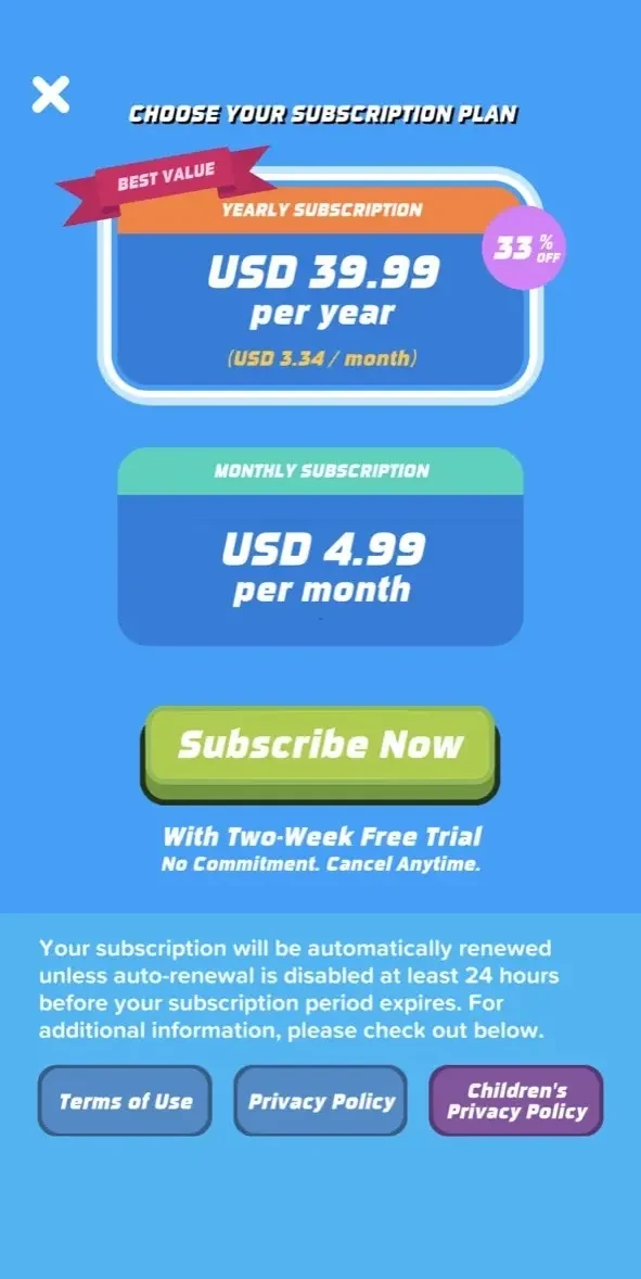 Multiplication Flash Cards App paywall screen