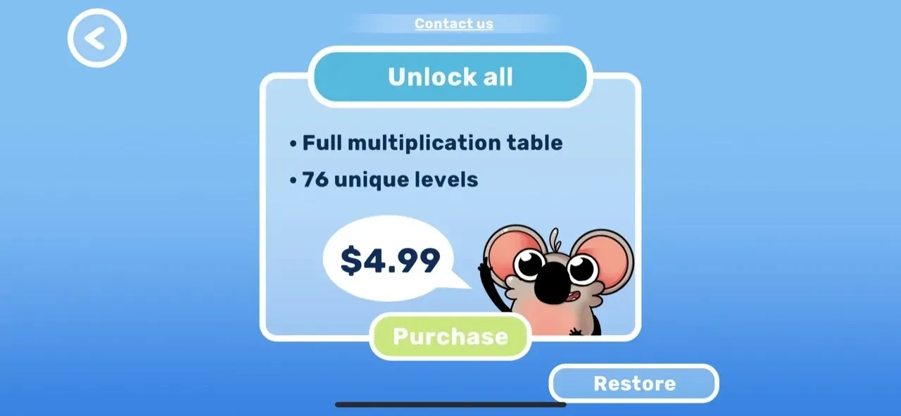 Multiplication Games For Kids. paywall screen