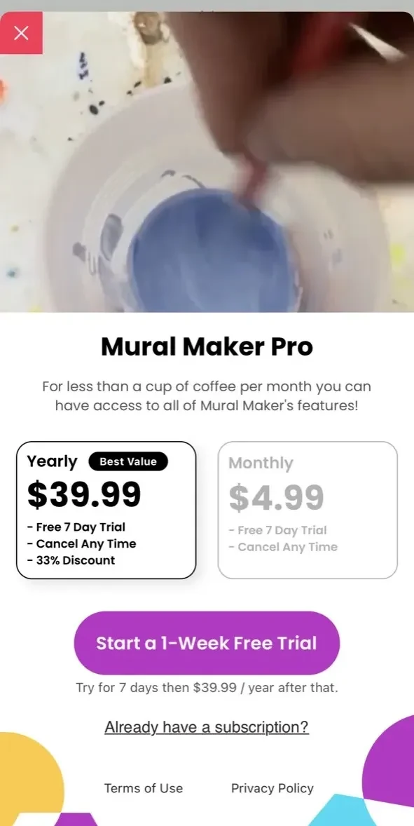 Mural Maker paywall screen