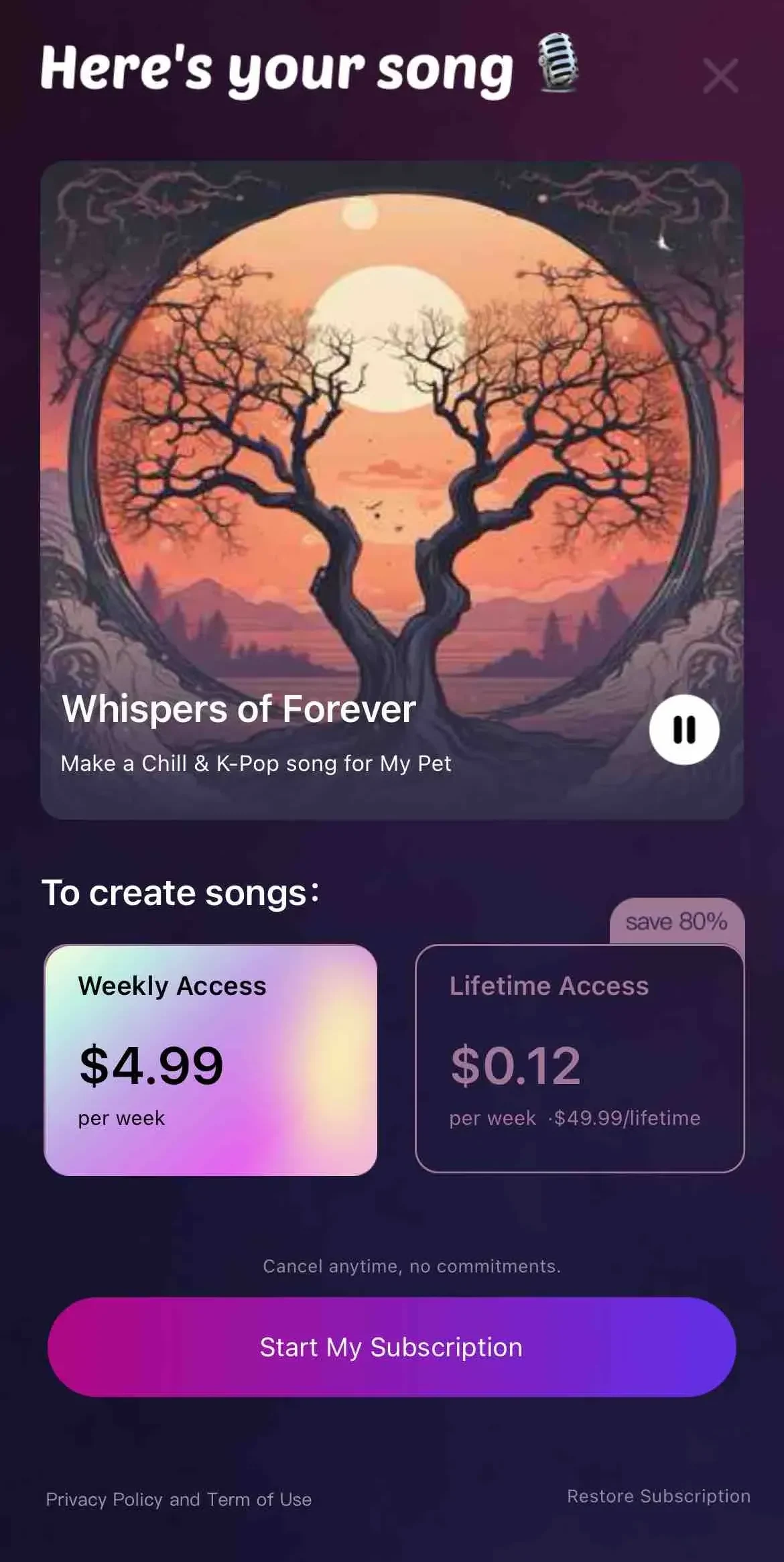 Musent paywall screen