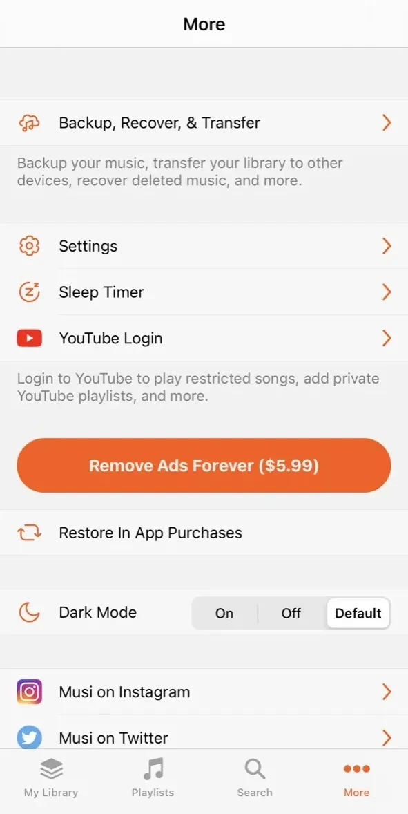 Musi paywall screen