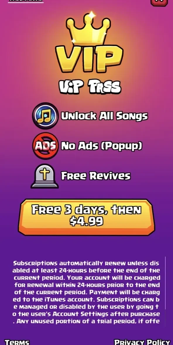 Music Dash paywall screen