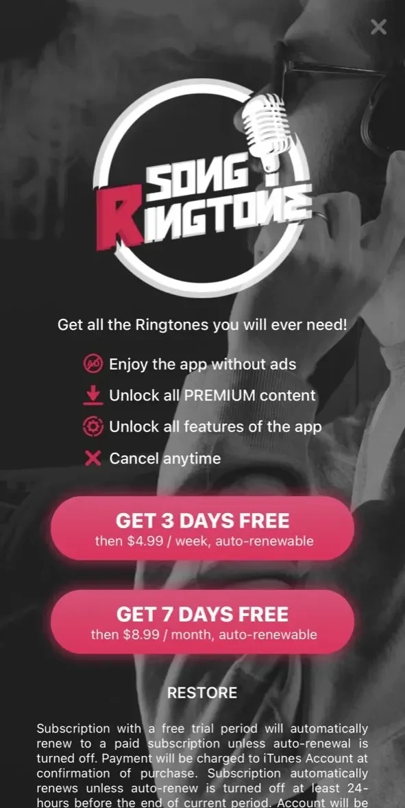 Music Ringtones paywall screen