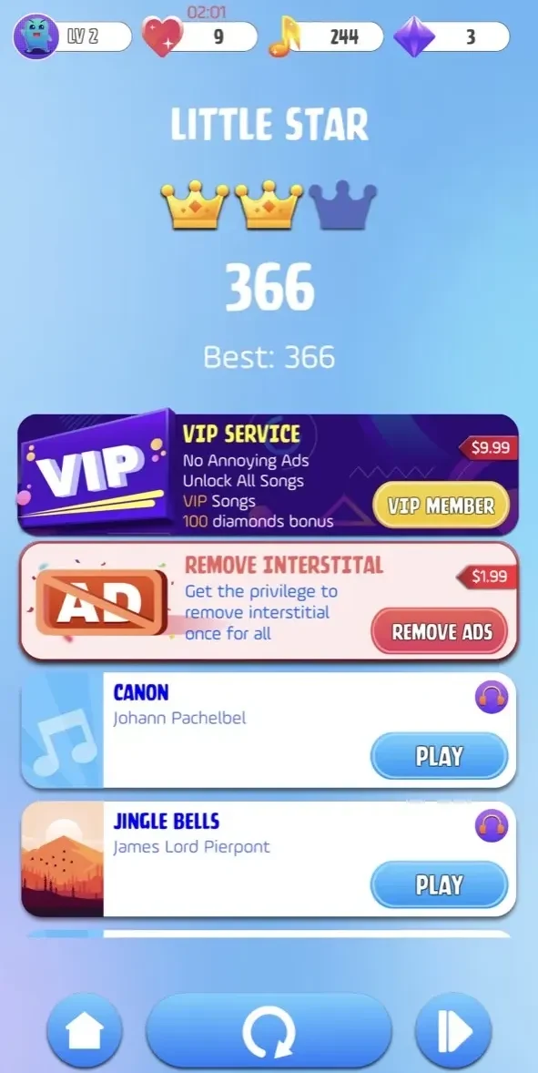 Music Tiles 2 paywall screen