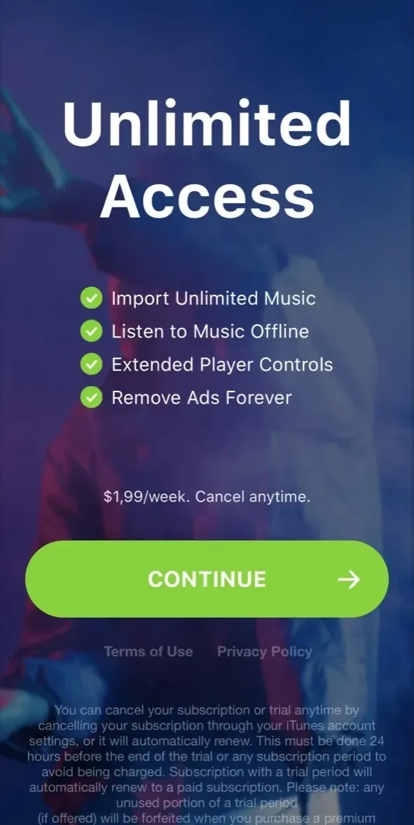 Music Turbo Library paywall screen