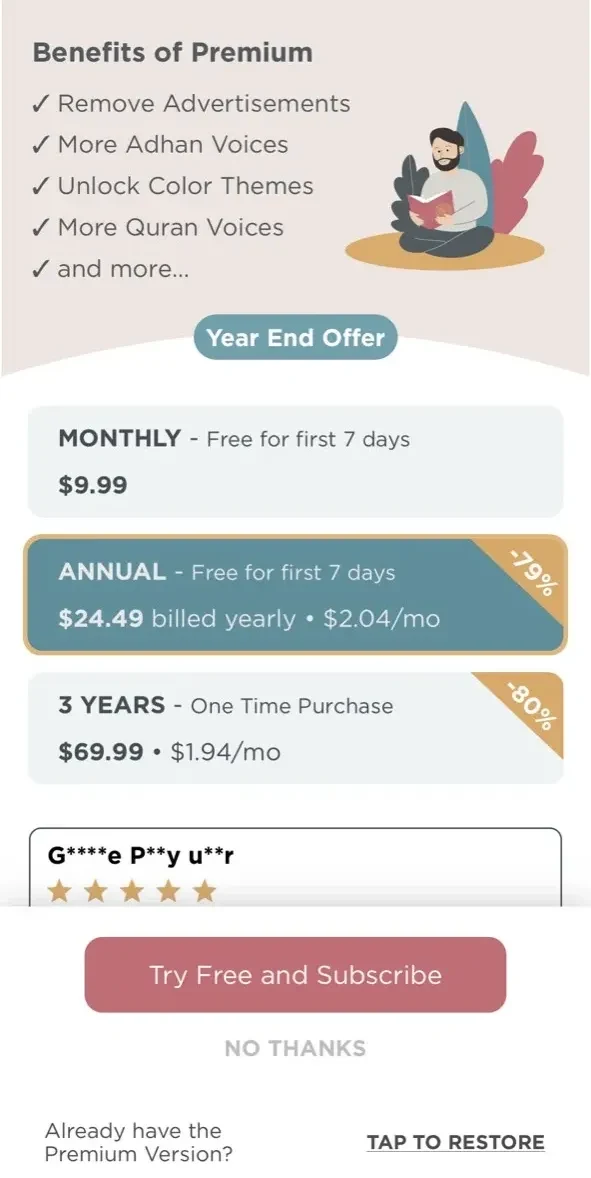 Muslim Pro paywall screen