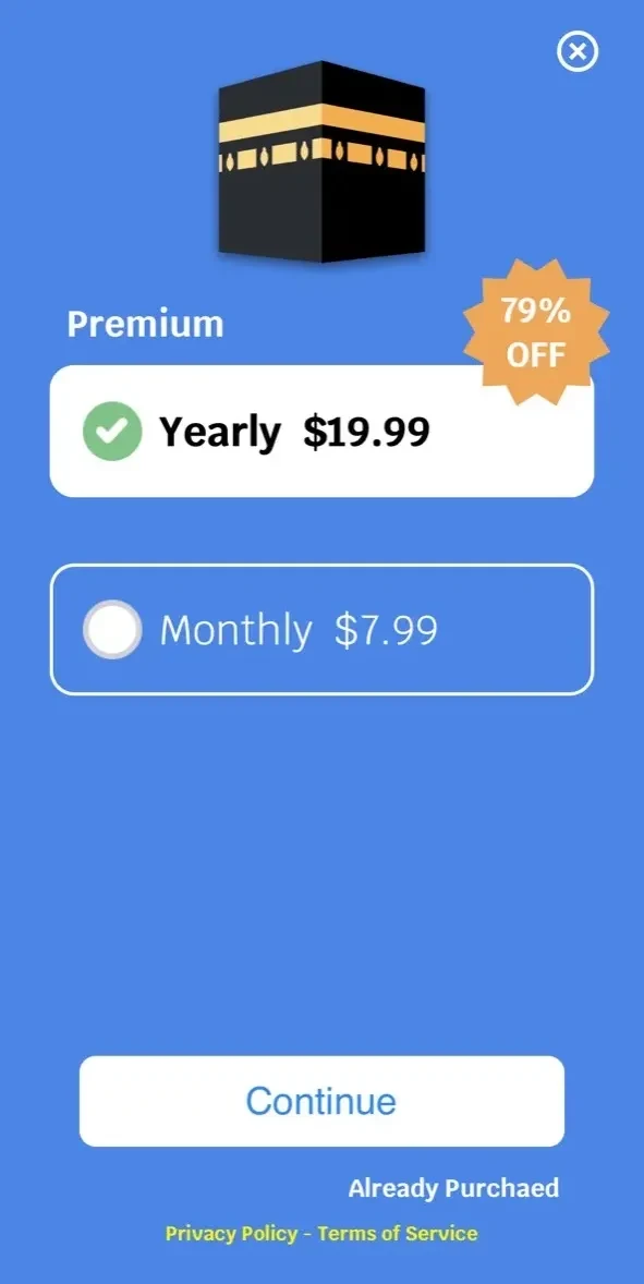 Muslim Pro Athan Prayer Time paywall screen