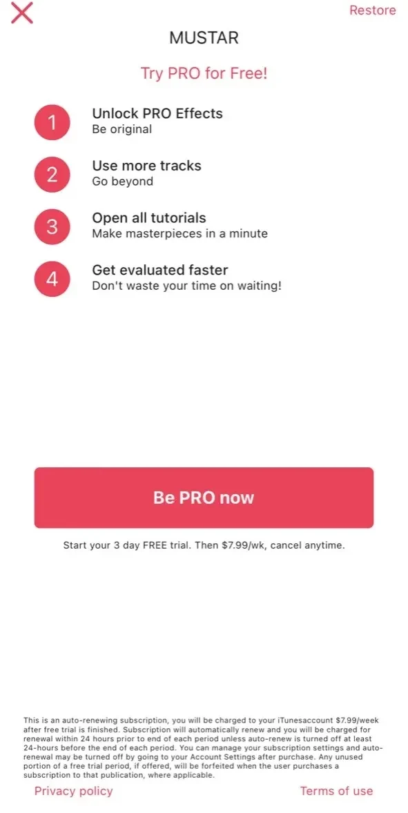 MuStar Kids Lip Sync Tik paywall screen