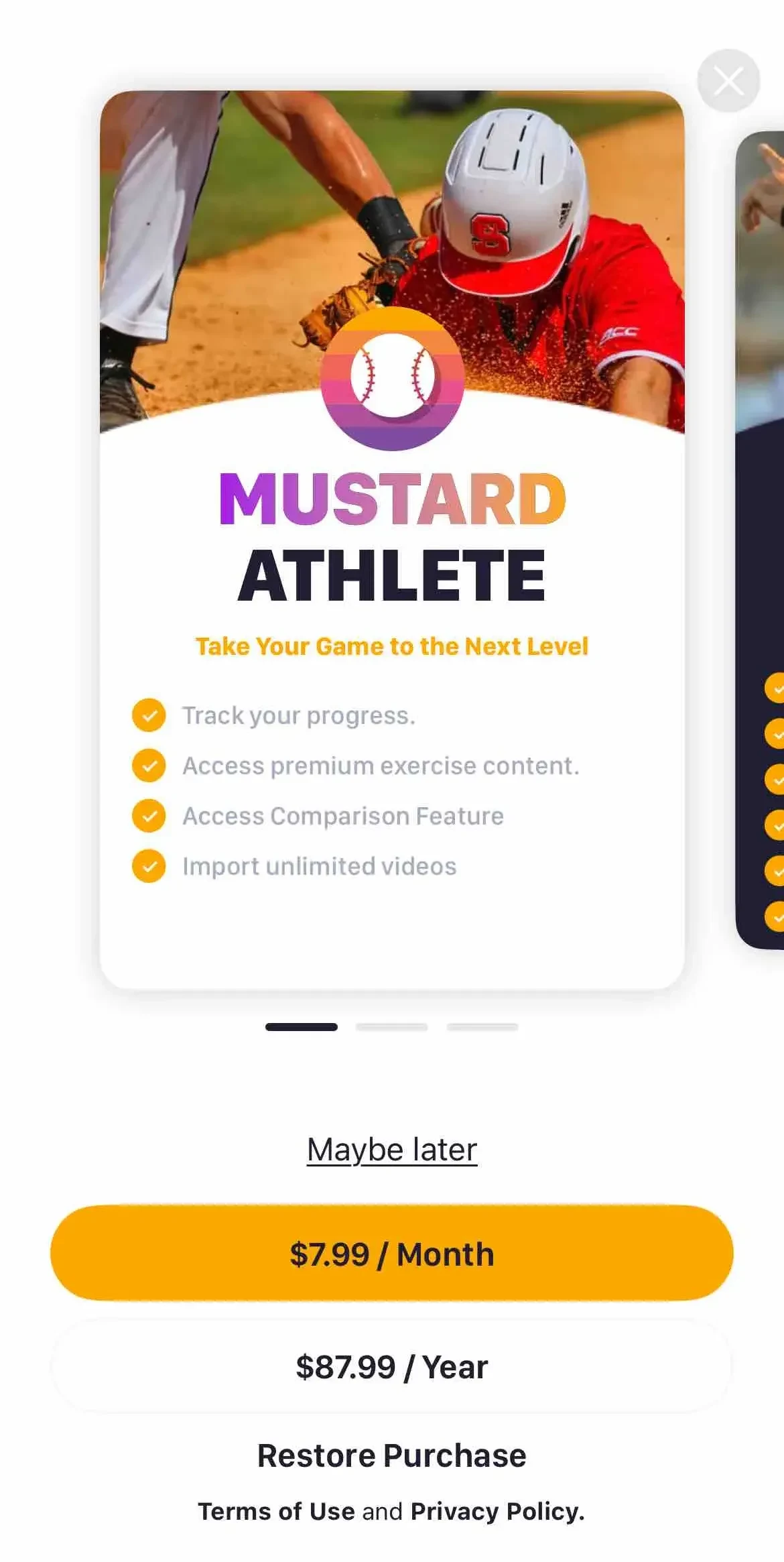 Mustard paywall screen