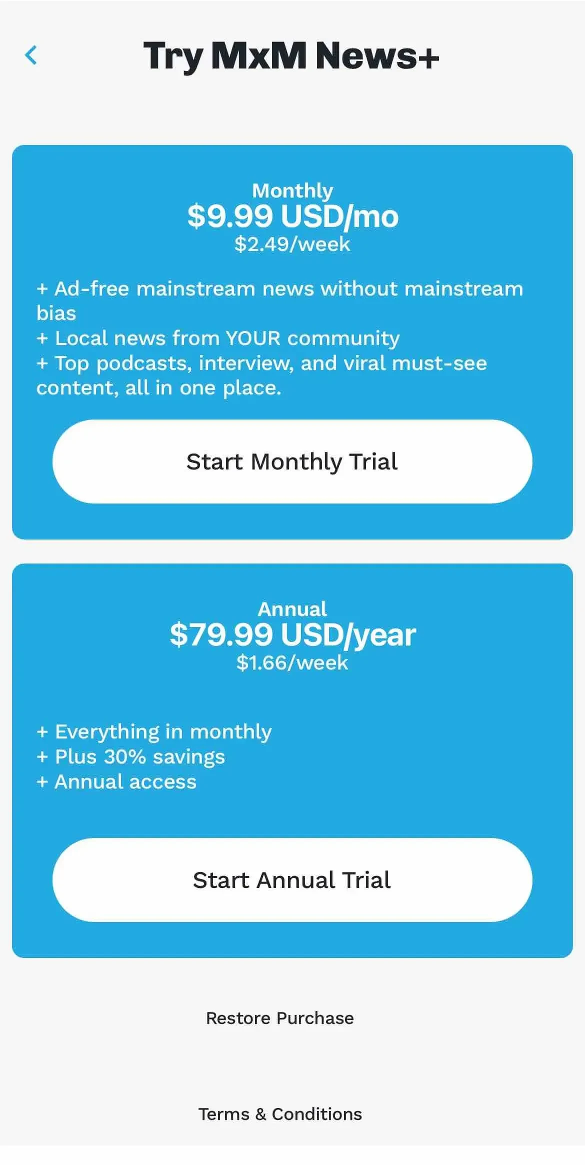 MxM News paywall screen