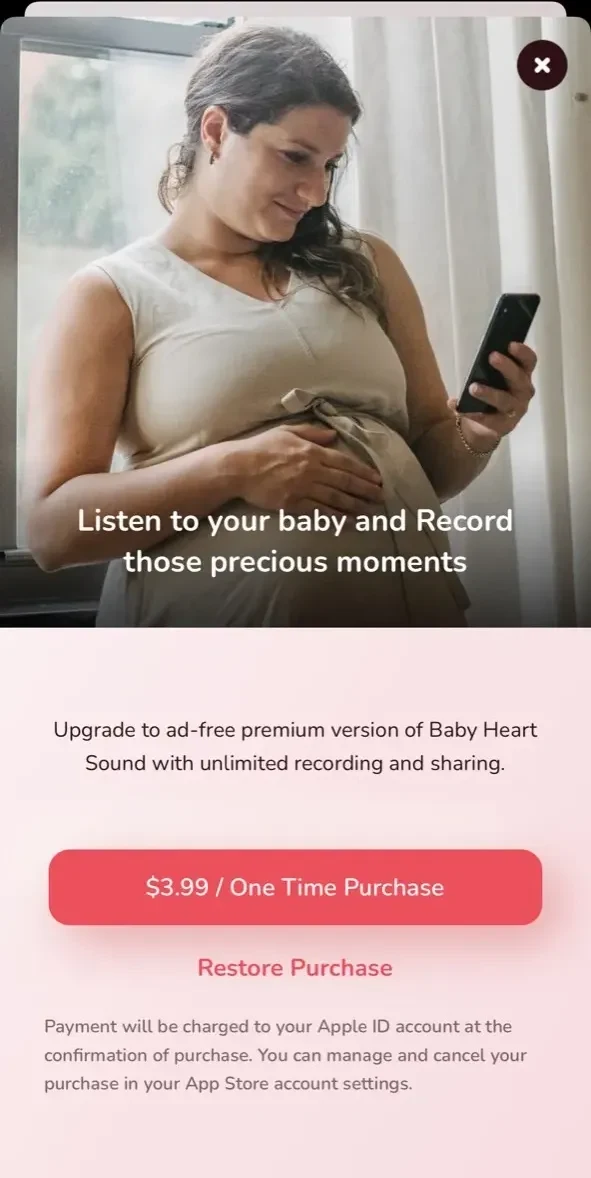 My Baby Heart Sounds App paywall screen