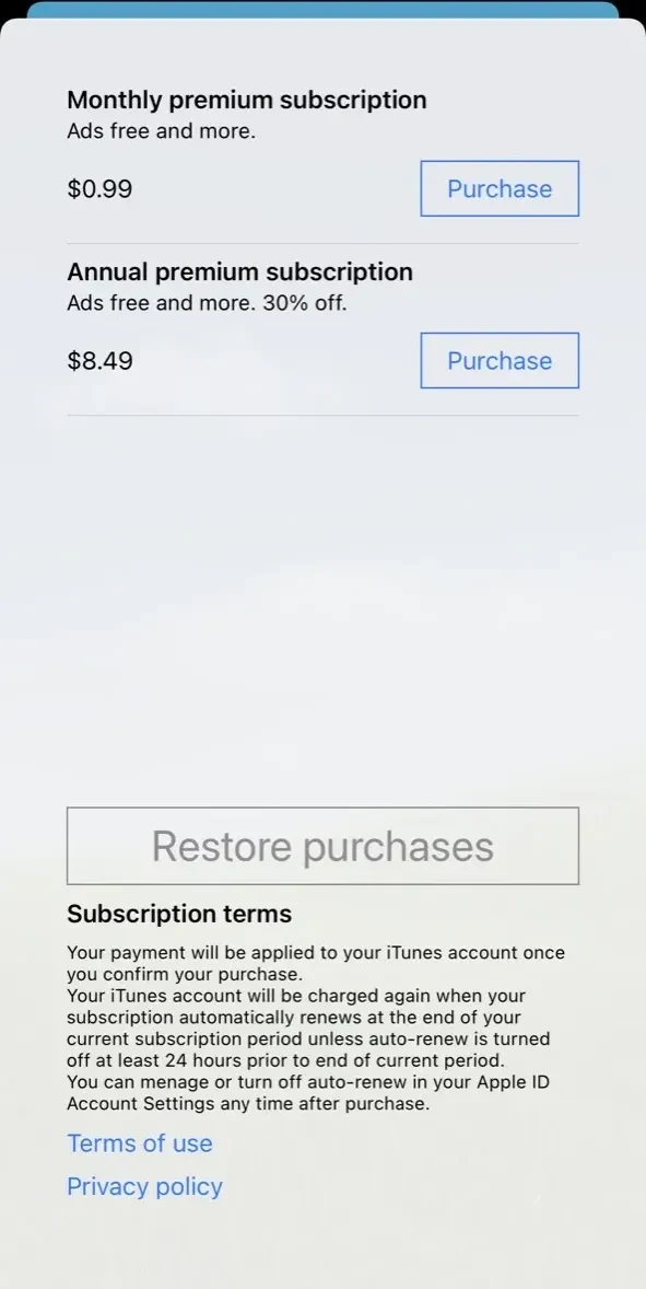 My Barometer paywall screen