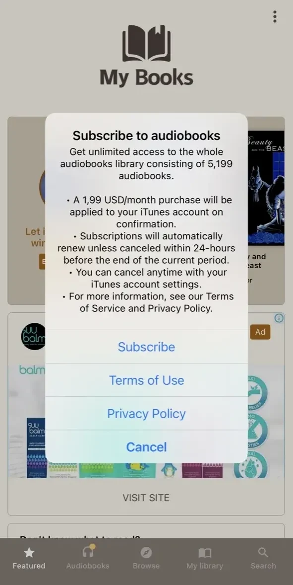 My Books paywall screen