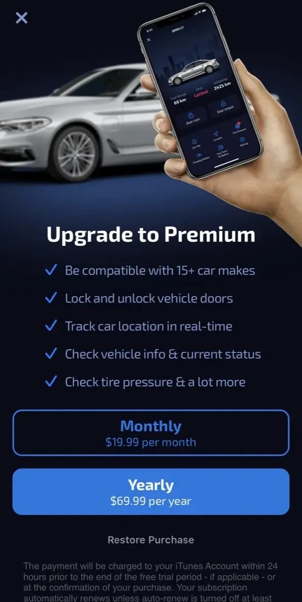 My Car Pass paywall screen