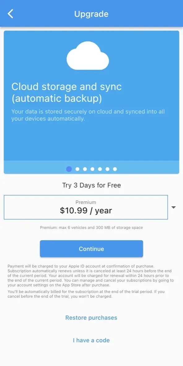 My Car paywall screen