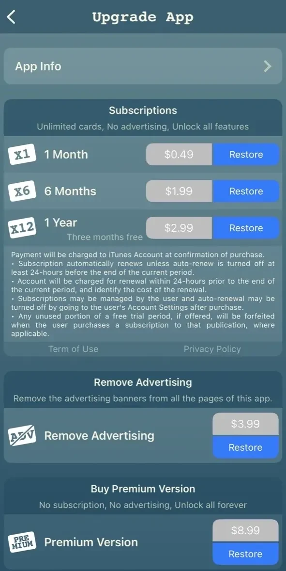 My Cards paywall screen