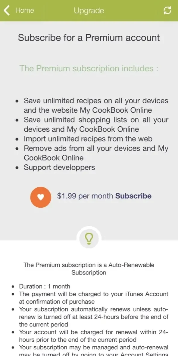 My CookBook paywall screen
