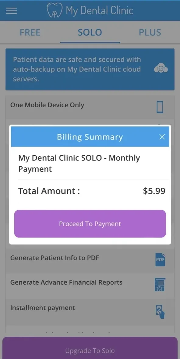 My Dental Clinic paywall screen