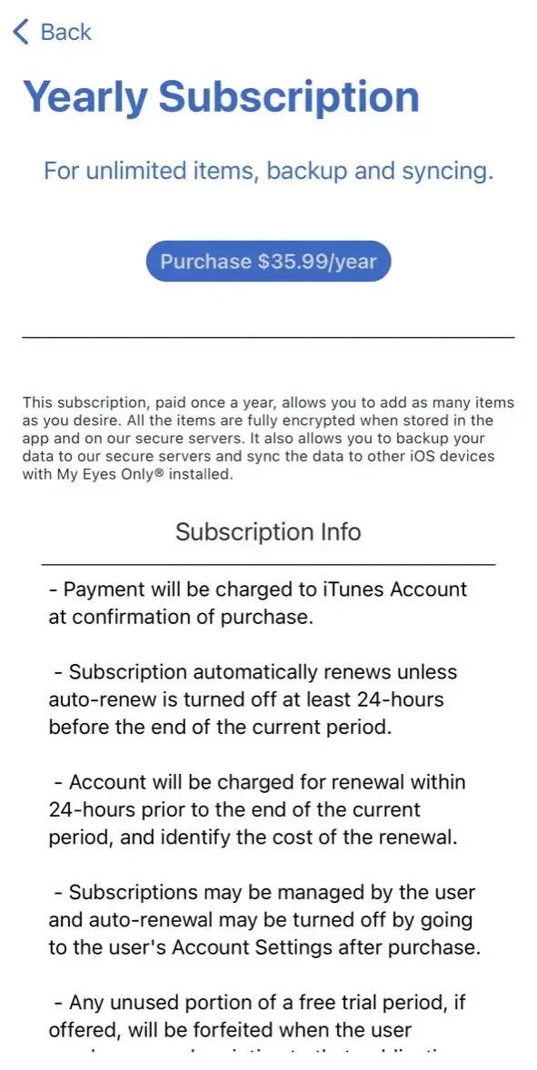 My Eyes Only Password Manager paywall screen