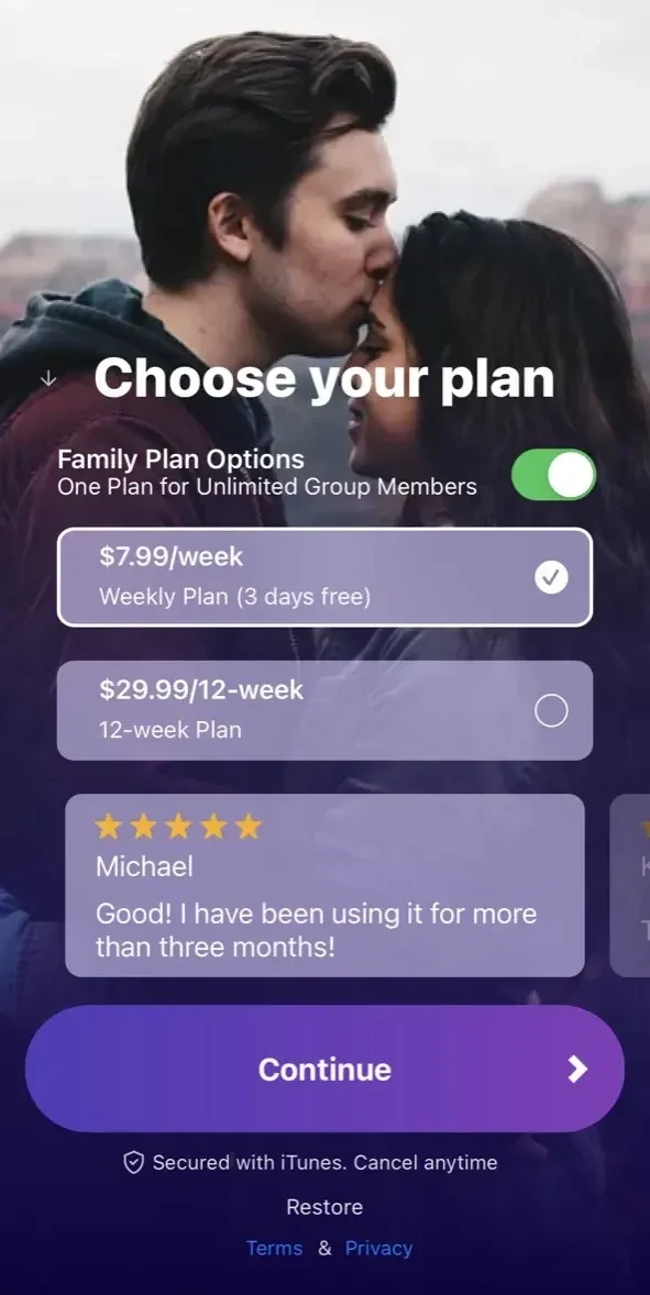 My Family paywall screen