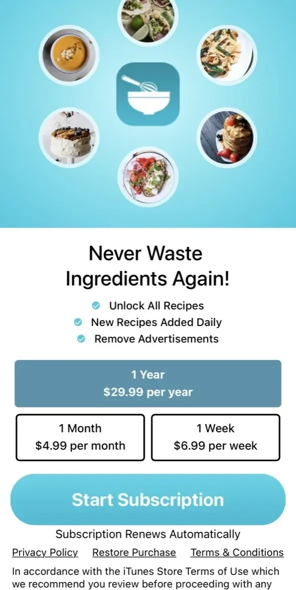 My Fridge paywall screen