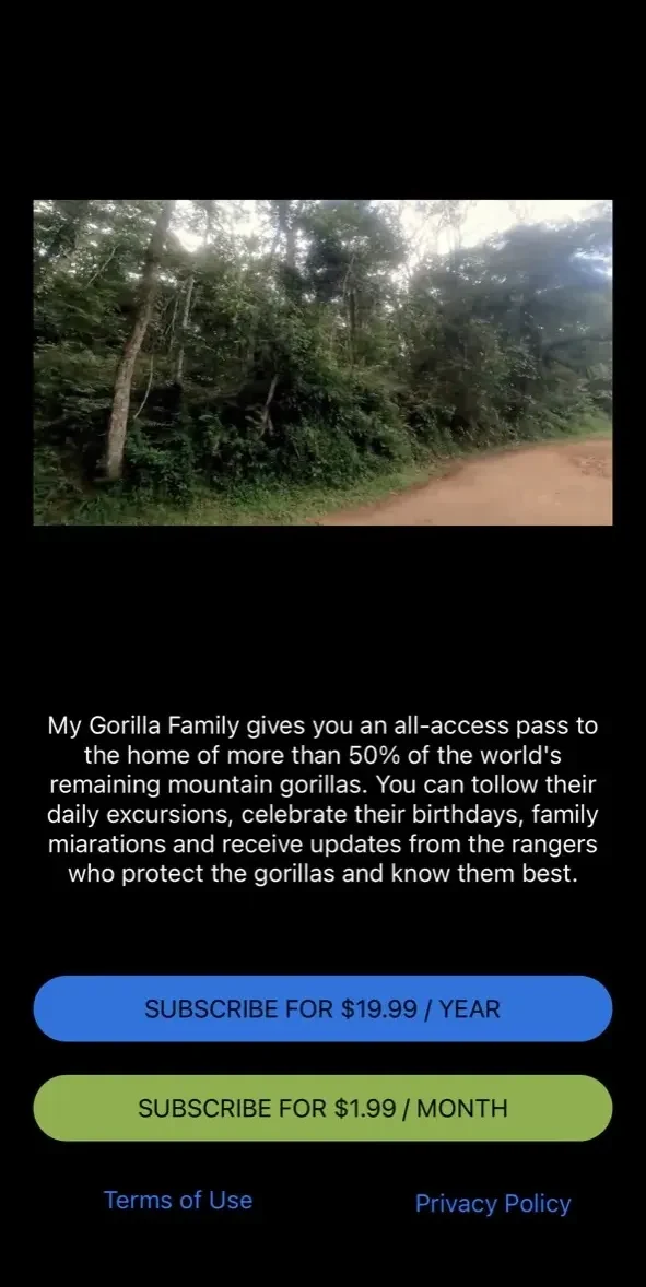 My Gorilla Family paywall screen