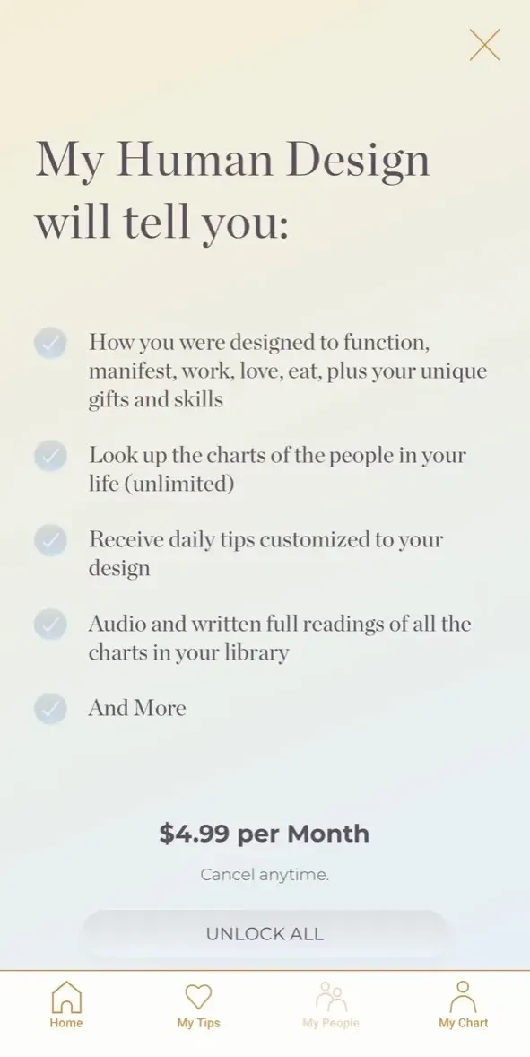 My Human Design with Jenna paywall screen