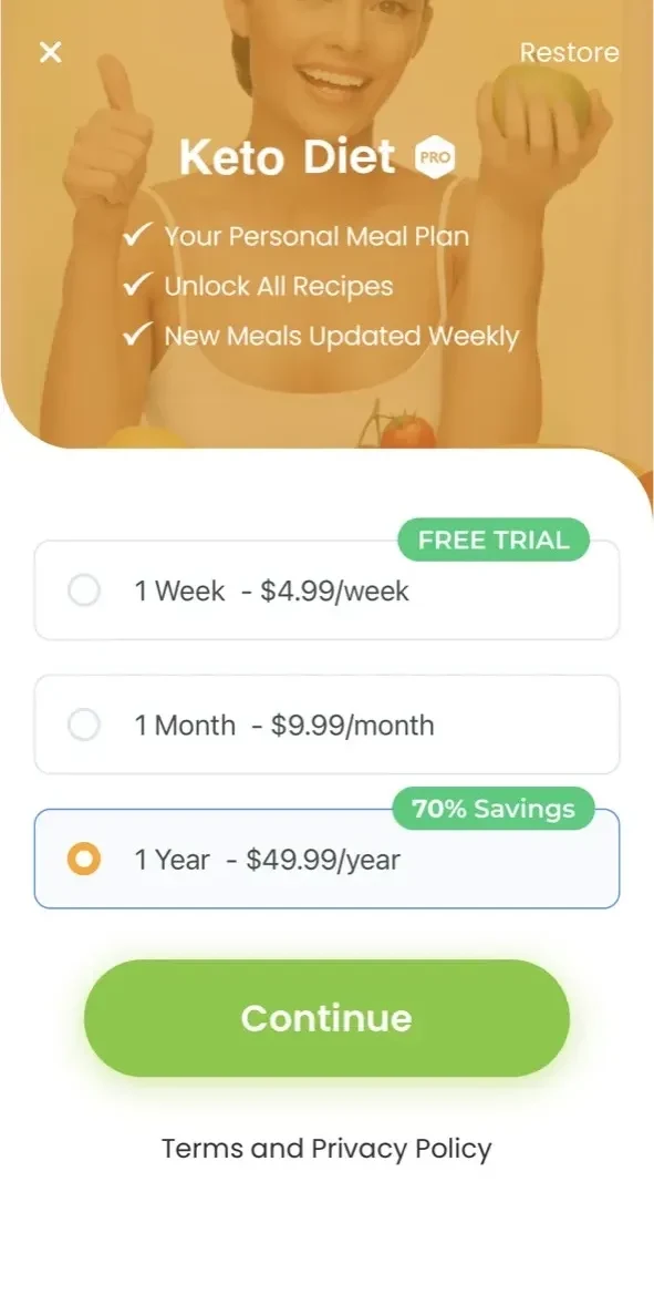 My Keto Meal Plan paywall screen