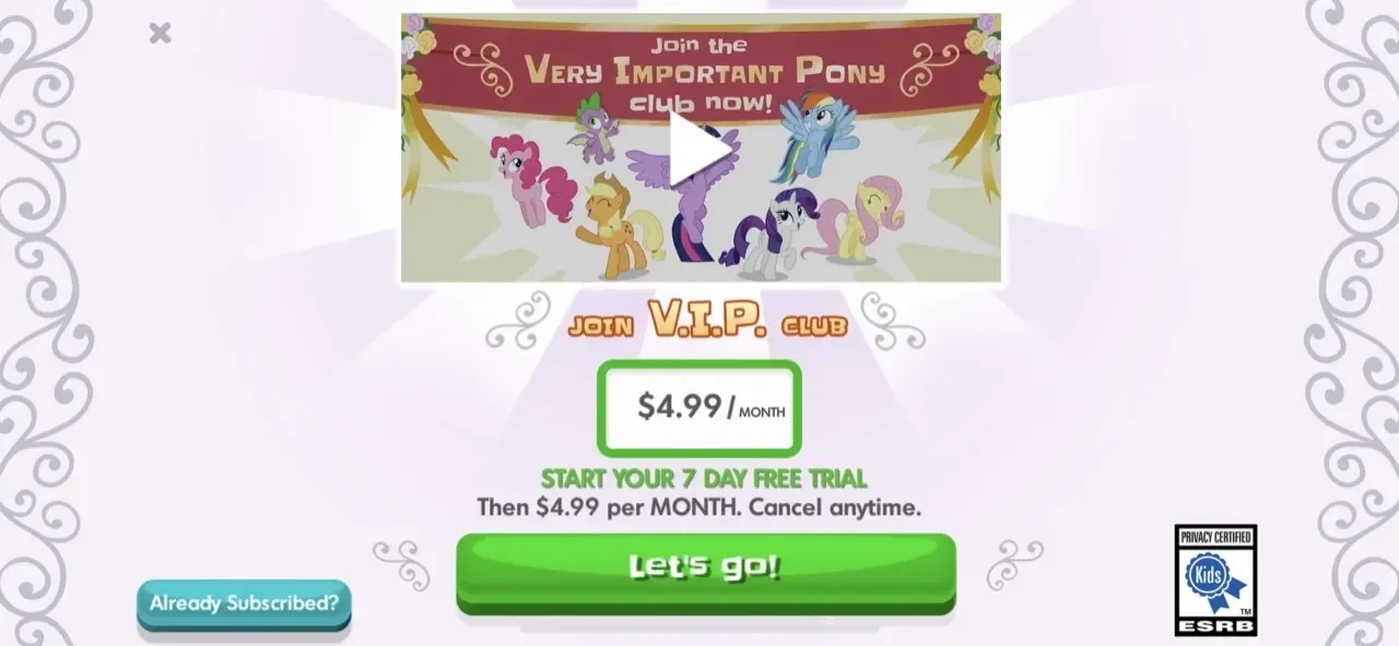 My Little Pony Color paywall screen