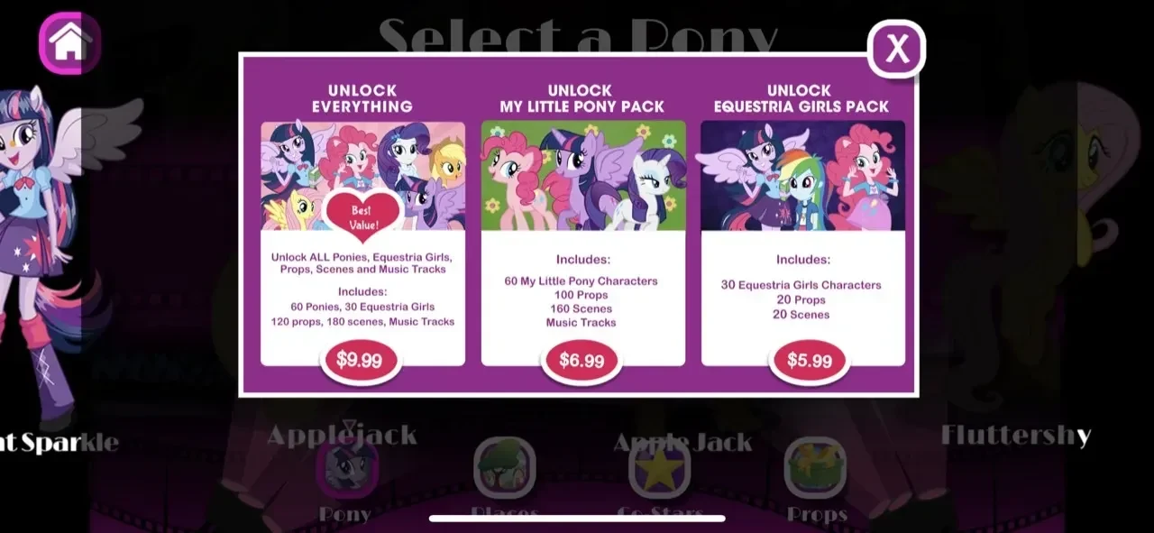 My Little Pony paywall screen