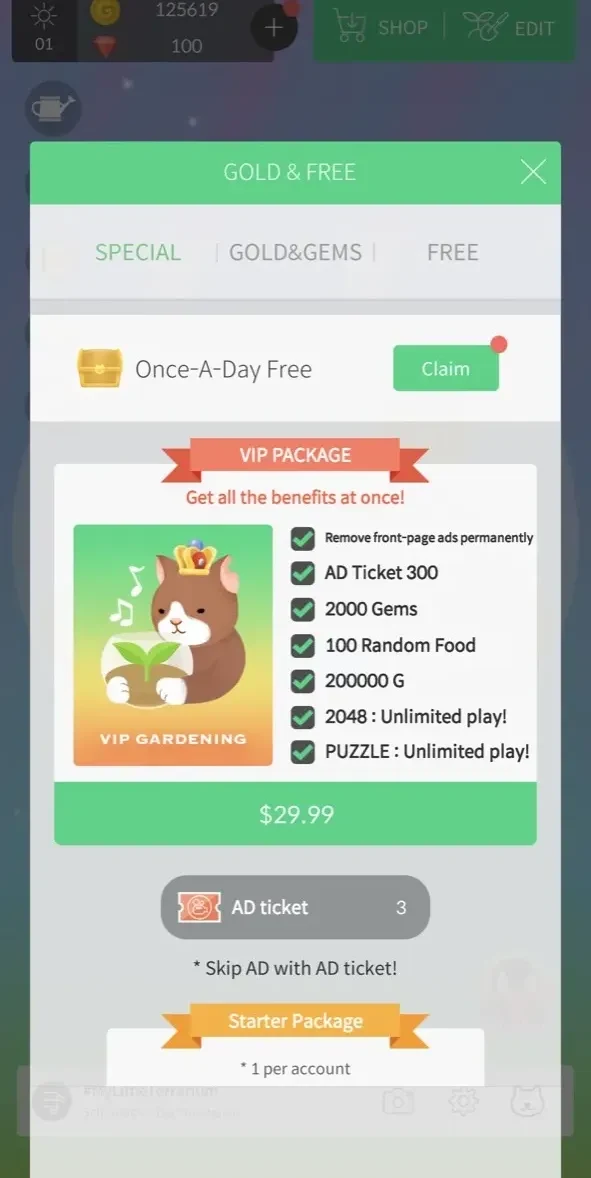 My Little Terrarium paywall screen