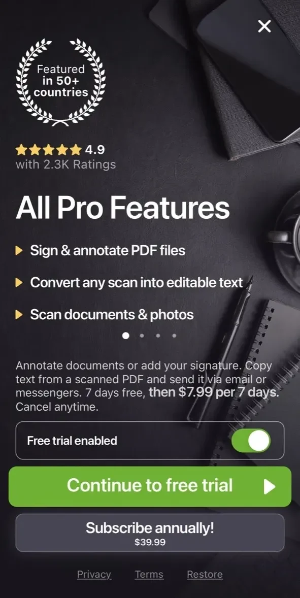 My Scanner paywall screen