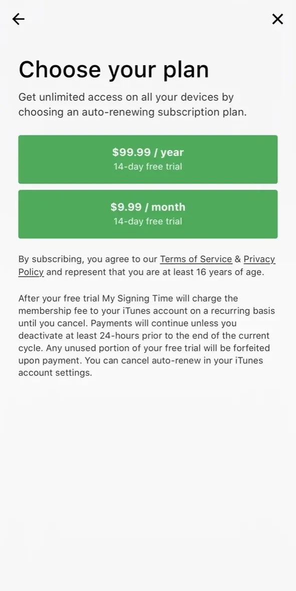 My Signing Time paywall screen