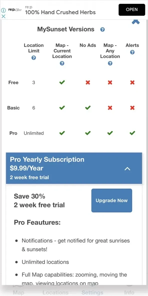 My Sunset paywall screen