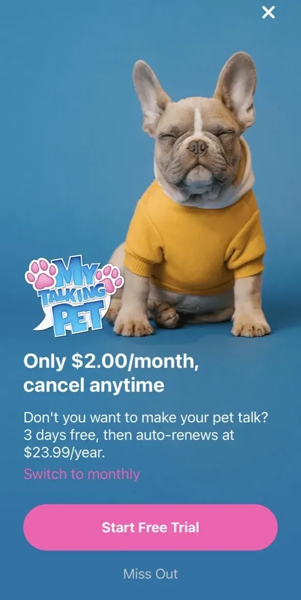 My Talking Pet paywall screen