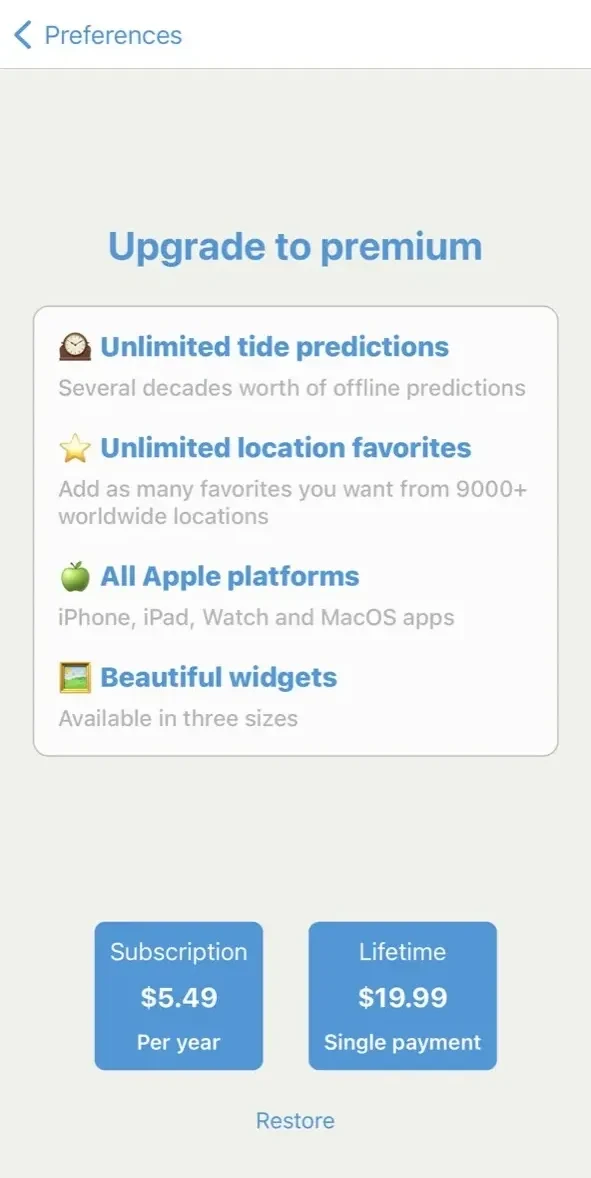 My Tides paywall screen