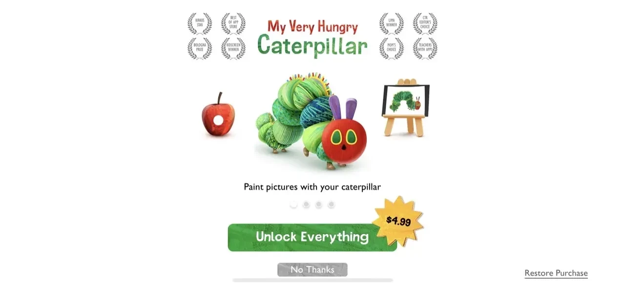 My Very Hungry Caterpillar paywall screen