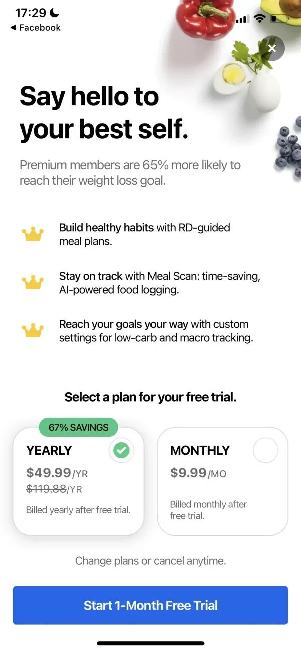 MyFitnessPal paywall screen