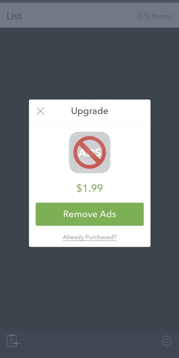 MyGrocery Shopping List paywall screen