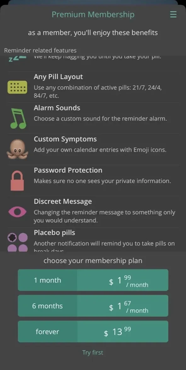 myPill paywall screen