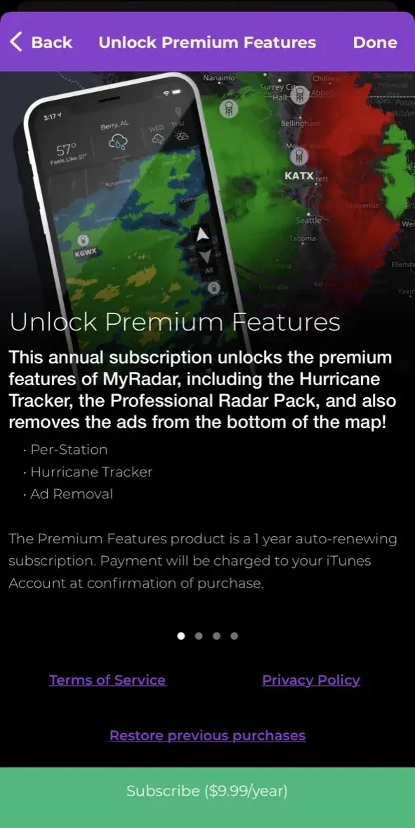 MyRadar Weather Radar paywall screen