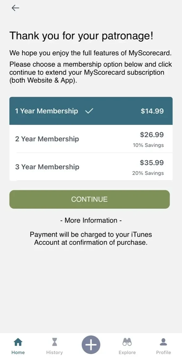 MyScorecard paywall screen