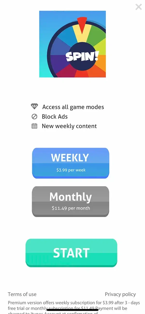 Mystery Wheel Challenge paywall screen