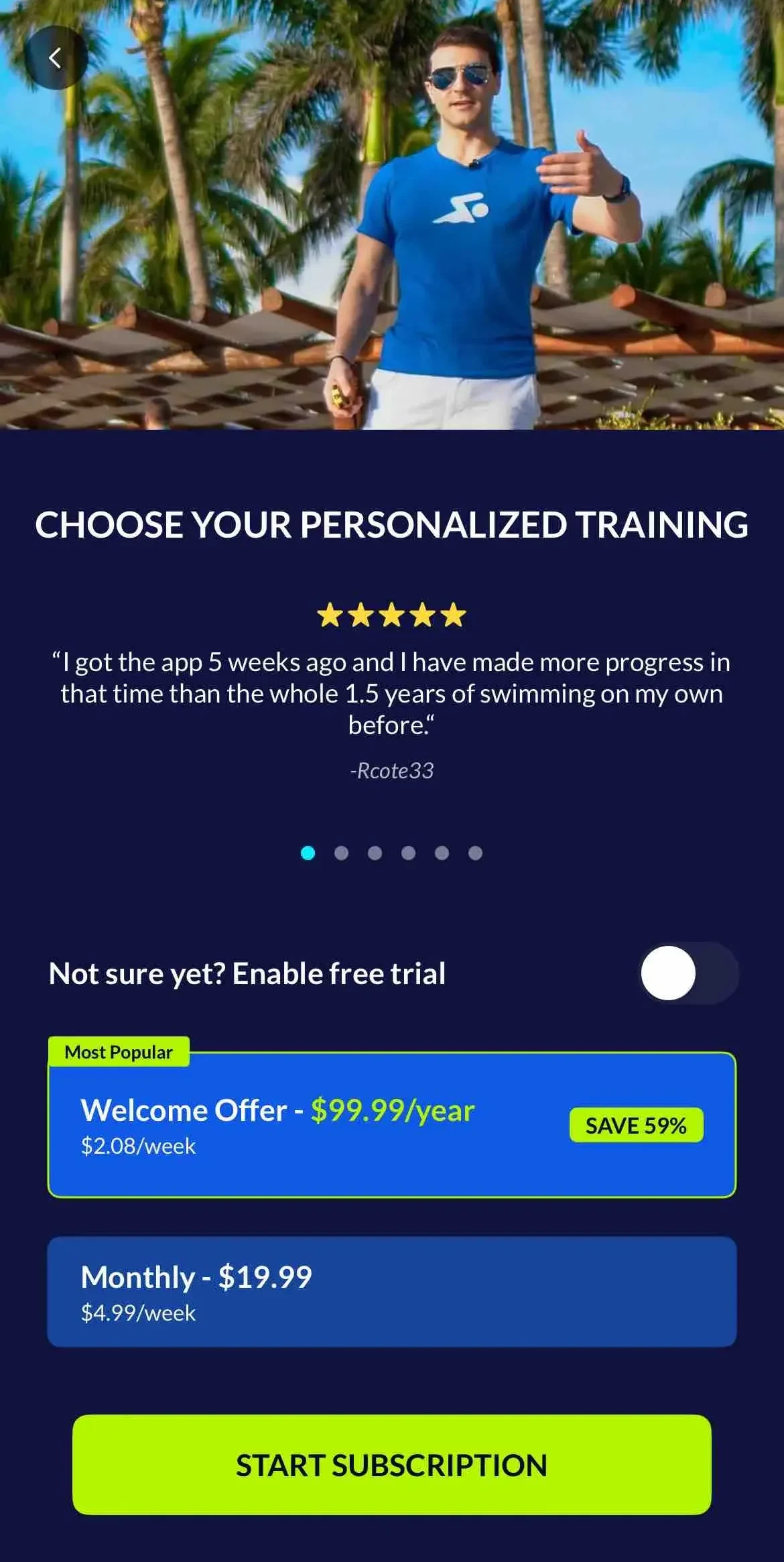 MySwimPro paywall screen