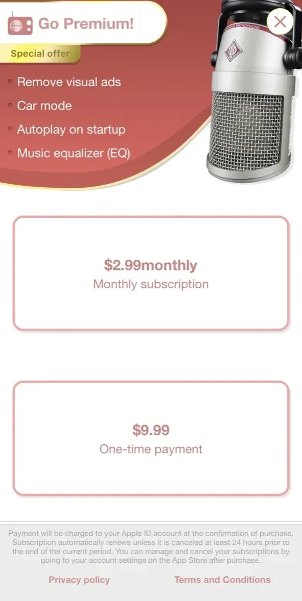 myTuner Radio paywall screen